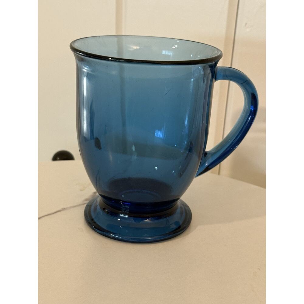EUC Anchor Hocking Blue Glass Mug - Holds 14 oz. - 5" Tall